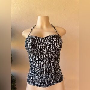 La Blanca Black & White Halter Ruched Tankini Top